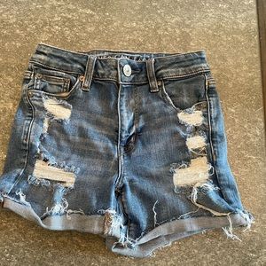 AE next level high waisted denim shorts, medium, bright indigo, size 0